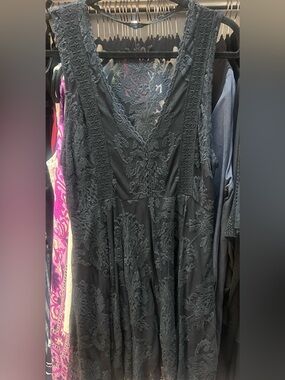 Vintage Free People, Whimsy Goth, Goth, Black Lace V-Neck Dress